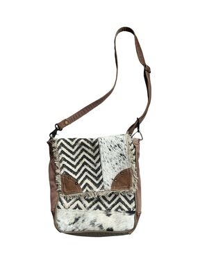 Myra Bag Brown, Black & White Patterned Patchwork Crossbody